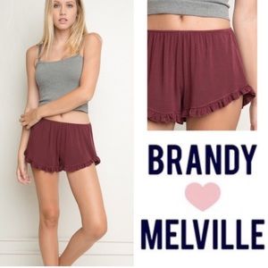 Brandy Melville Burgundy Ruffle Shorts
